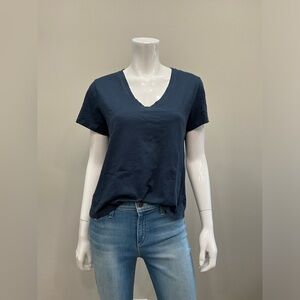 LEJULE SS Charlotte Classic Navy V-Neck Women's Top Cotton